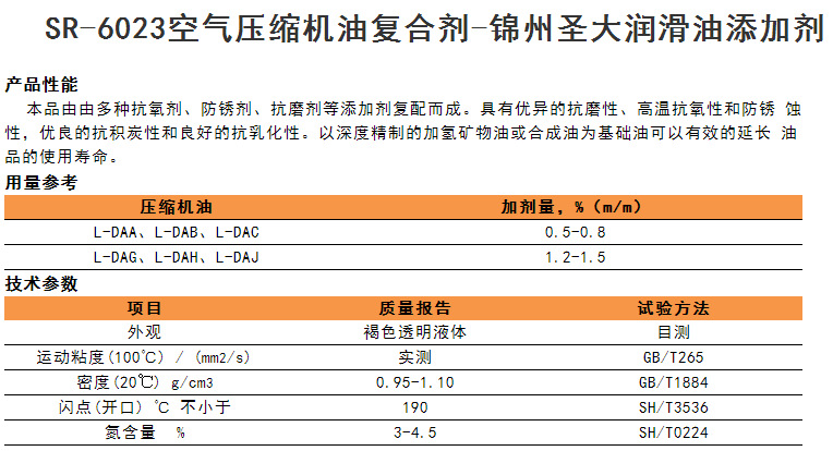 SR-6023.空气压缩机油复合剂-锦州圣大润滑油添加剂